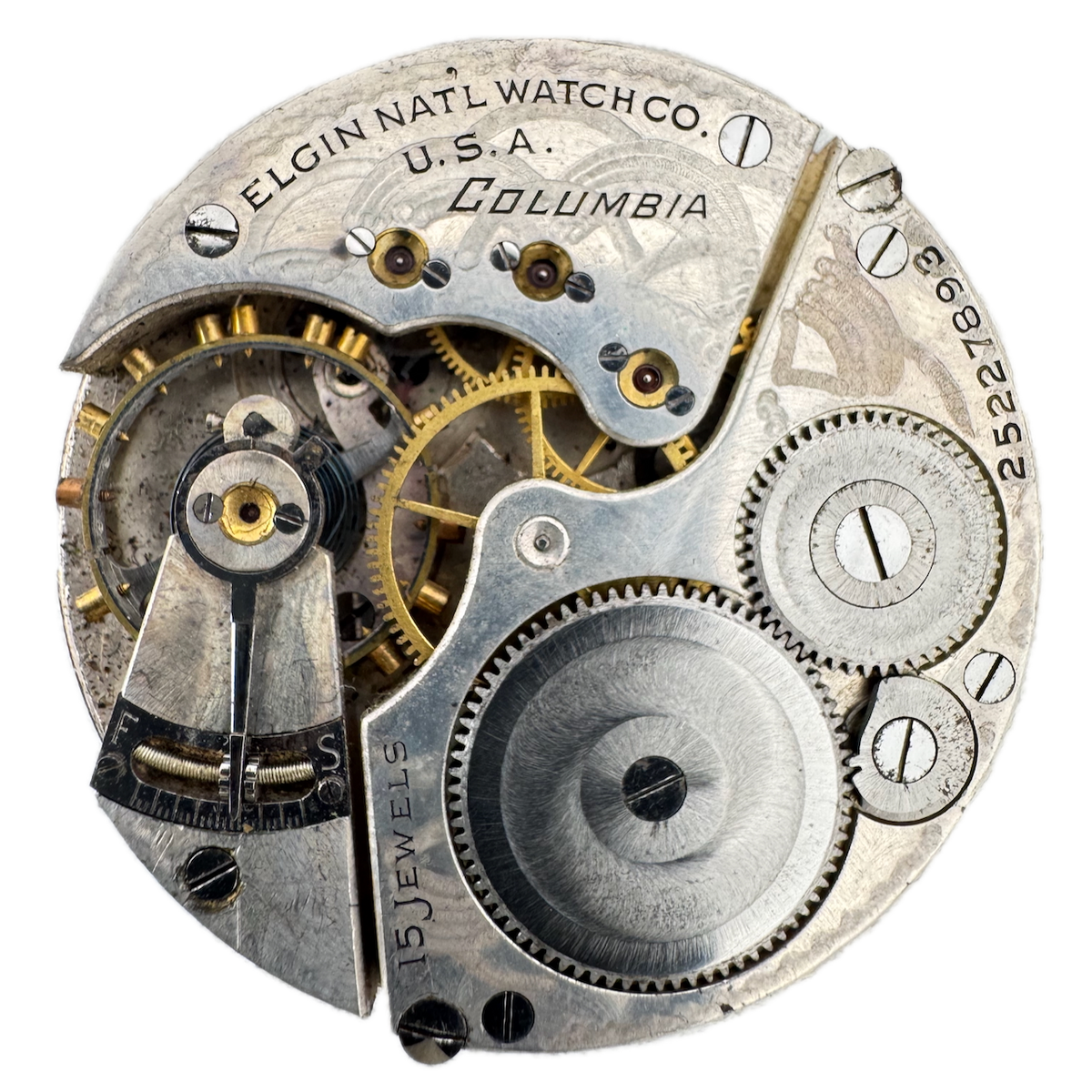 Antique 16s 1923 Elgin Columbia 15 Jewel Hunter Pocket Watch Movement 312 USA