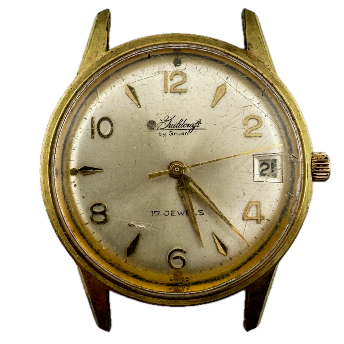 Vintage Gruen Sunburst Date Men's Mechanical Wristwatch N 510CA Swiss Gold Tone