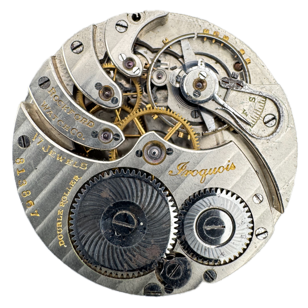 Antique 12s 1910 Rockford Iroquois 17j Mechanical Pocket Watch Movement 355 USA