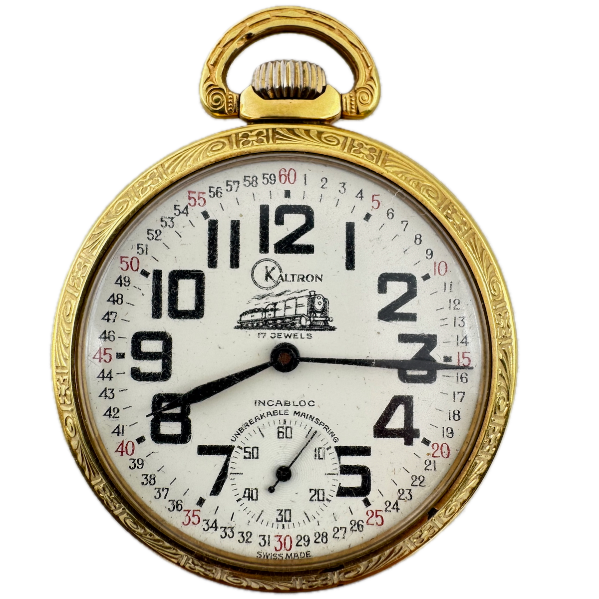 Vintage Kaltron Montgomery Locomotive 17 Jewel Pocket Watch 6431 6445 Swiss