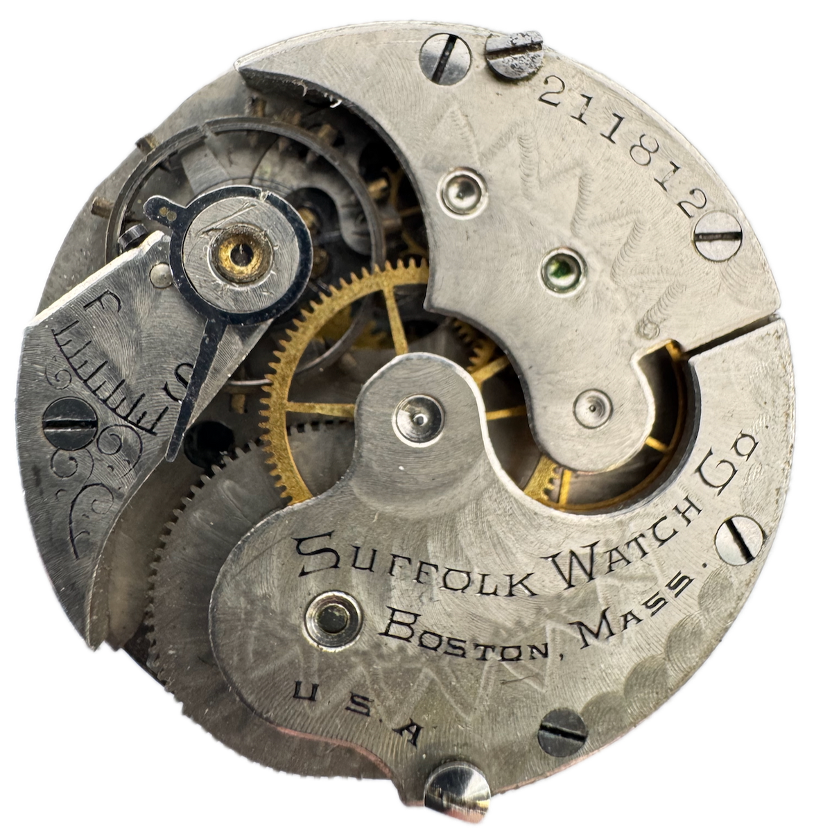 Antique 0s 1900 Suffolk 7 Jewel Mechanical Hunter Pocket Watch Movement 176 USA