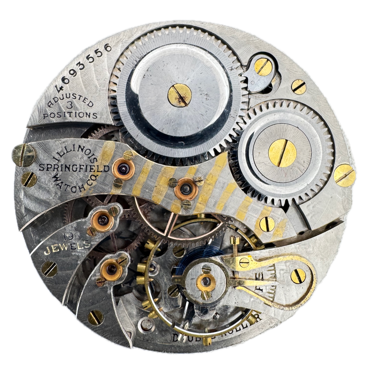 Antique 12s 1925 Illinois Checkerboard 19 Jewel Pocket Watch Movement 406 USA