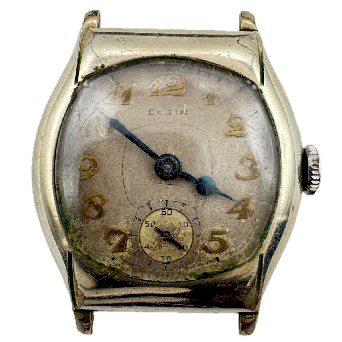 Vintage Elgin Tonneau Deco Men's Mechanical Wristwatch 485 USA 14k White GF