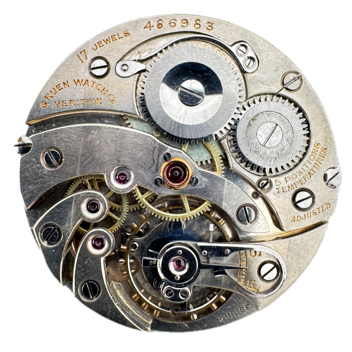 Antique 38.5mm Gruen Veri-thin 17j Mechanical Pocket Watch Movement Swiss
