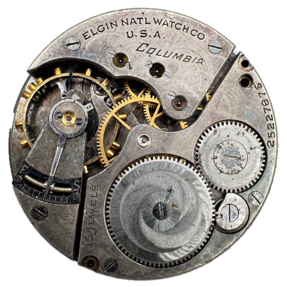 Antique 16s 1923 Elgin Columbia 15 Jewel Mechanical Pocket Watch Movement 312