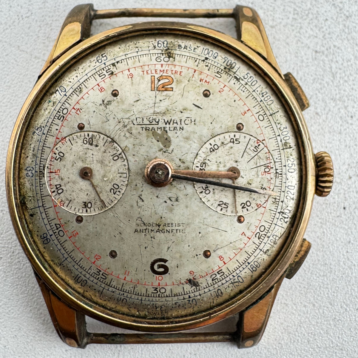 Vintage Charles Nicolet Men's Chronograph Wristwatch Valjoux Gold Plated
