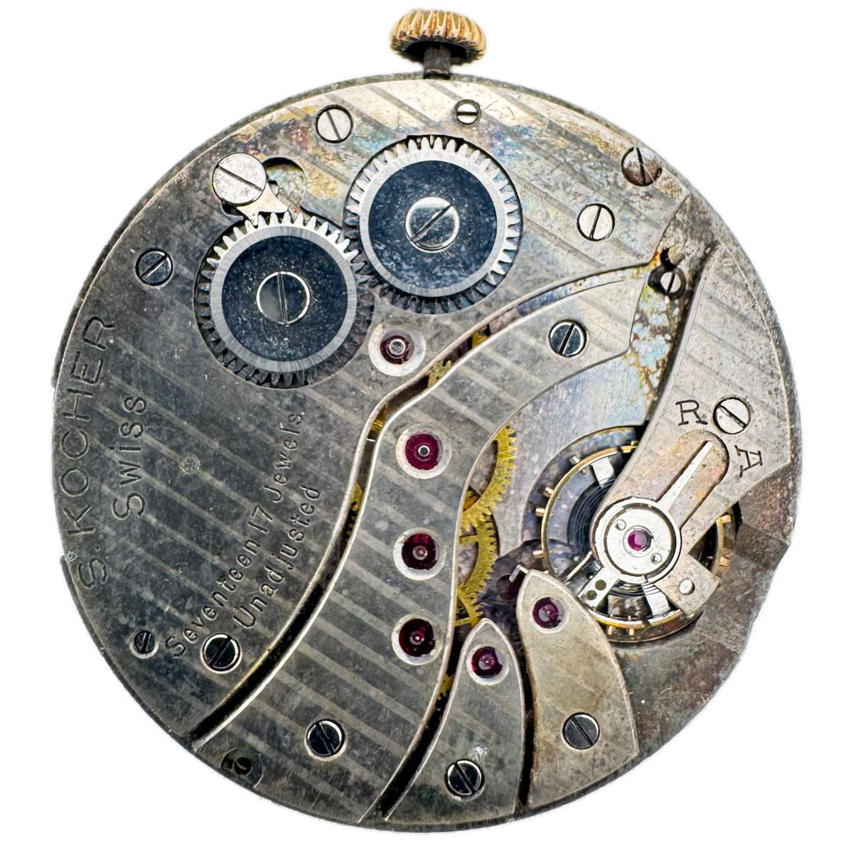 Antique S. Kocher Super Thin 17 Jewel Mechanical Pocket Watch Movement Swiss