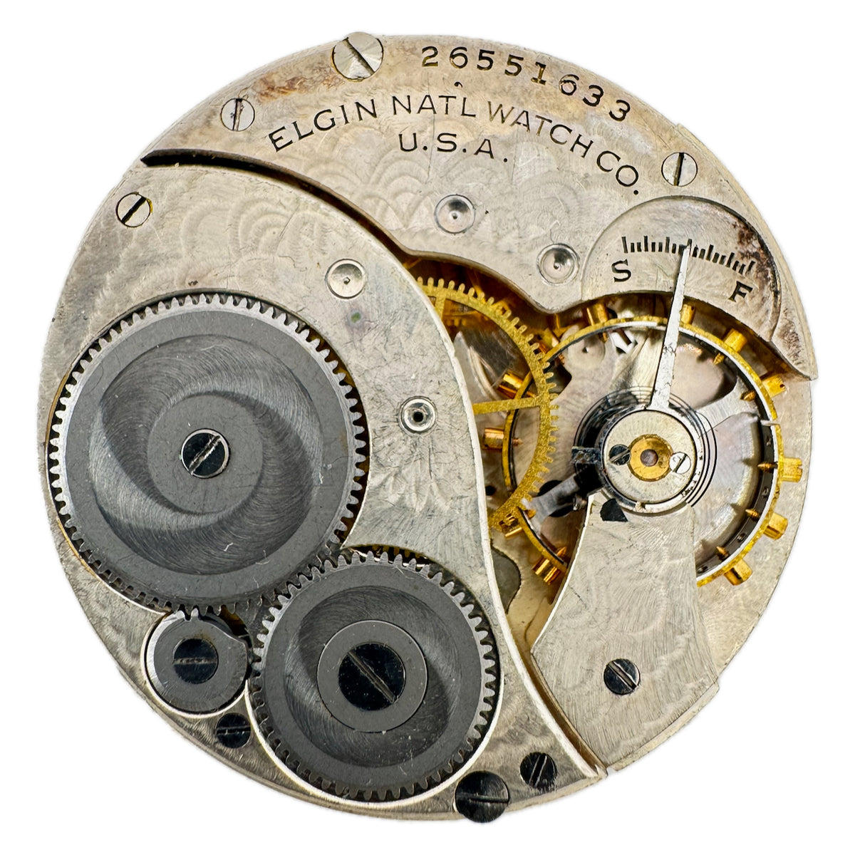 Antique 12s 1924 Elgin 7J Mechanical Open Face Pocket Watch Movement 303 Runs