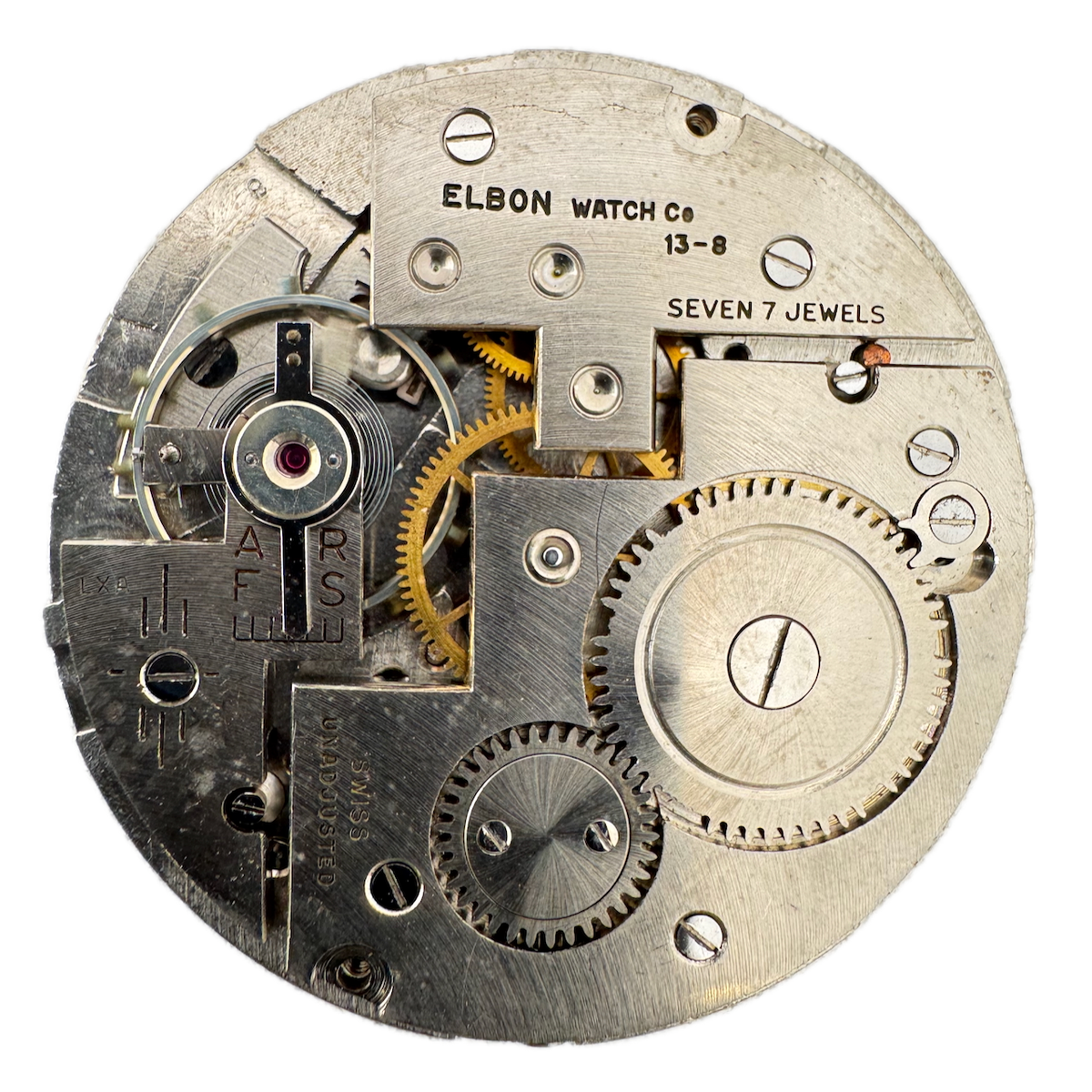Antique Elbon Helzberg 7 Jewel Mechanical Pocket Watch Movement Swiss