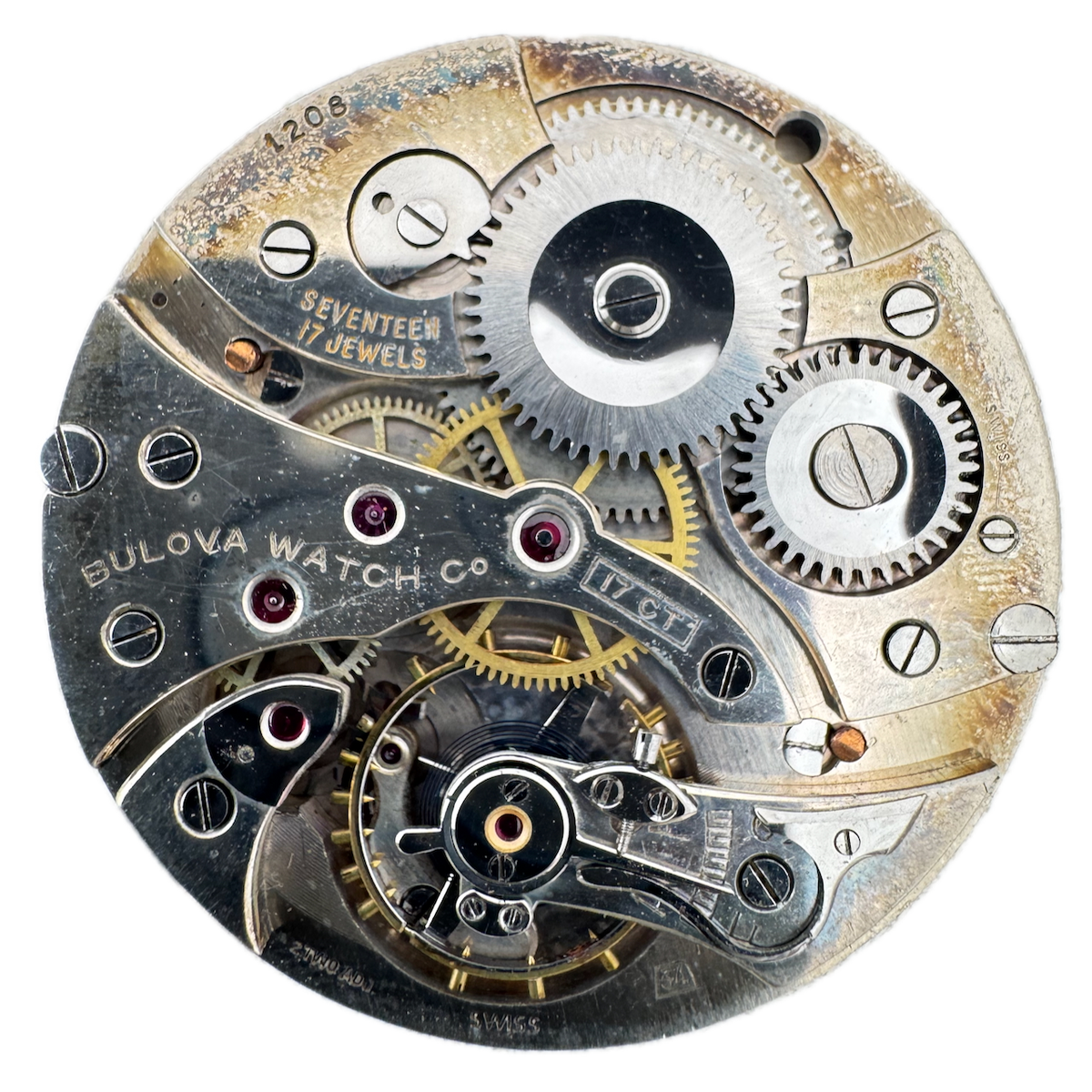 Antique 39mm Bulova 17 Jewel Mechanical Pocket Watch Movement 17 CT Swiss