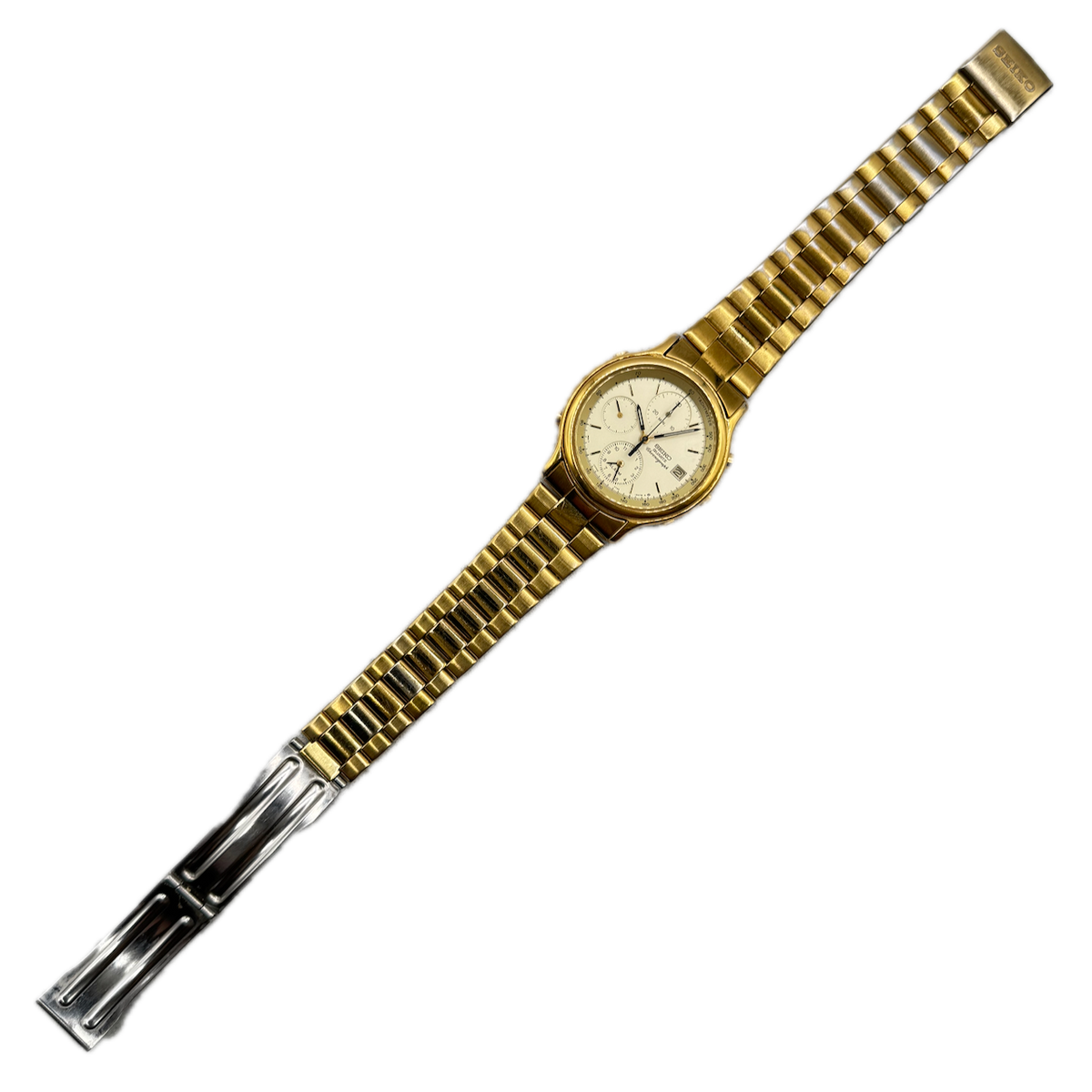 Vintage 37mm Seiko 7T32-6A5A Alarm Men's Quartz Chronograph Wristwatch Japan