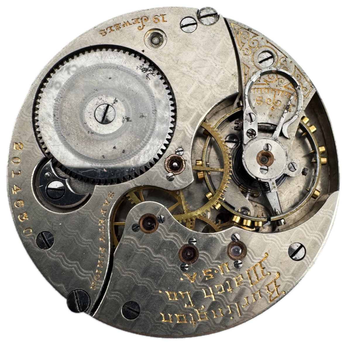 Antique 16s 1907 Burlington Checkerboard 19 Jewel Pocket Watch Movement 174 USA
