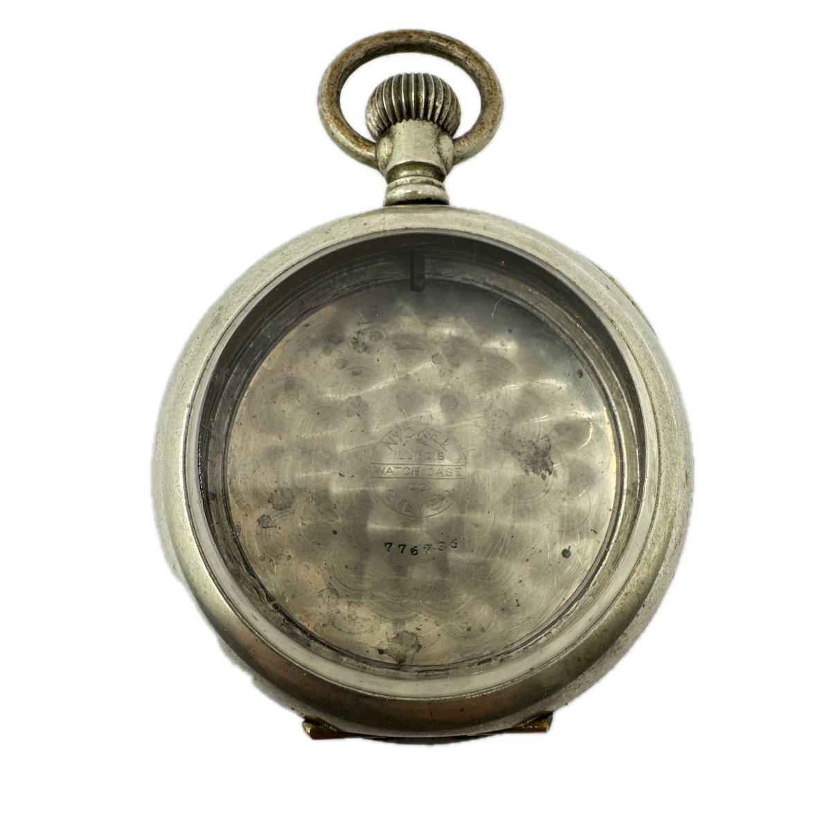 Antique 18s Illinois Open Face Pocket Watch Case Nickel Silver w Village Motif