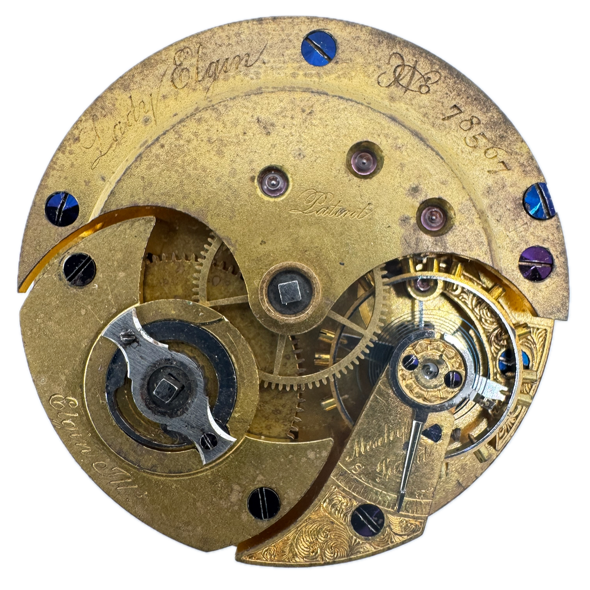 Antique 10s 1871 Elgin Lady Elgin 15J Key Wind Pocket Watch Movement Gilt 29 USA