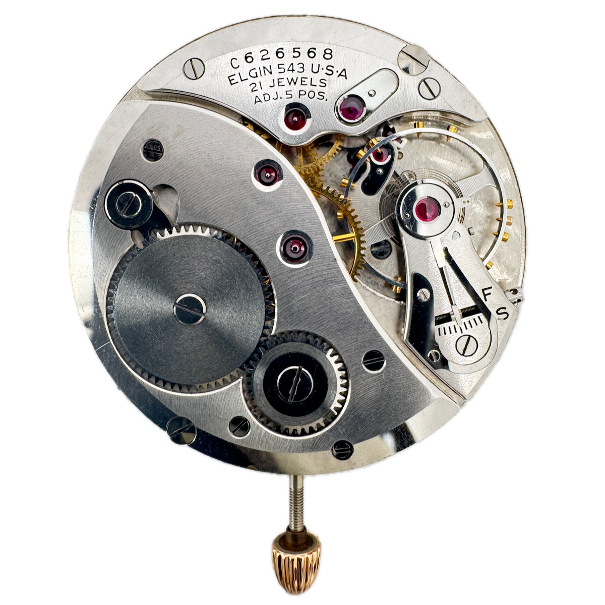 Vintage 8s 1942 Elgin 21 Jewel Mechanical Pocket Watch Movement 543 USA