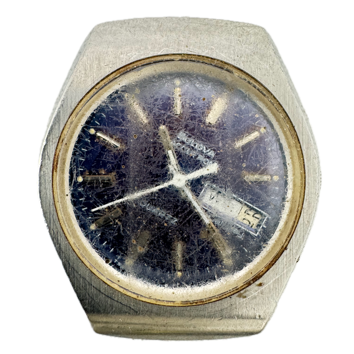 Vintage 37mm Accutron T3714 Blue Dial Men's Quartz Wristwatch Stainless Steel