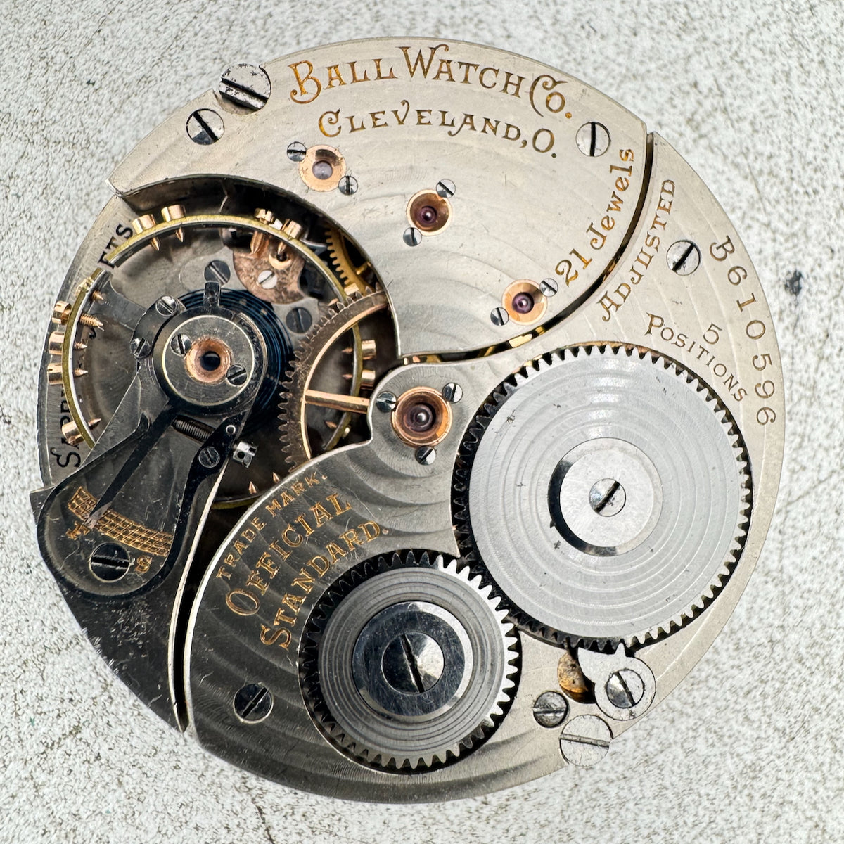 Antique 16s 1924 Ball 21j Mechanical Railroad Pocket Watch Movement 999P USA