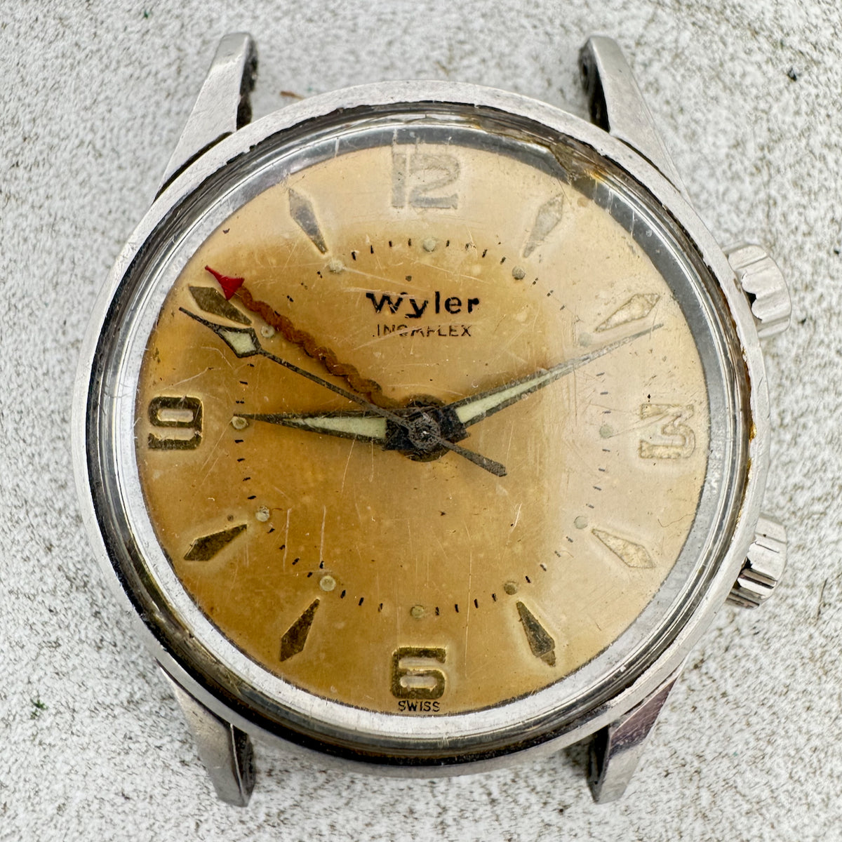 Vintage 33mm Wyler 1162 1910-6A Incaflex Men's Alarm Wristwatch Swiss Steel