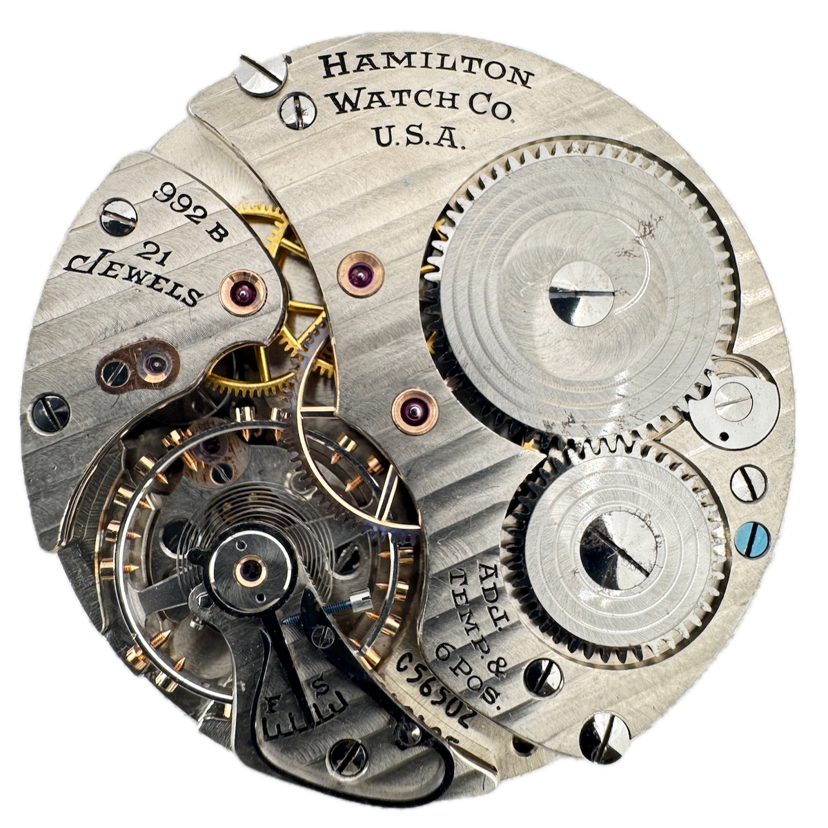 Vintage 16s 1943 Hamilton 21j Mechanical Railroad Pocket Watch Movement 992B