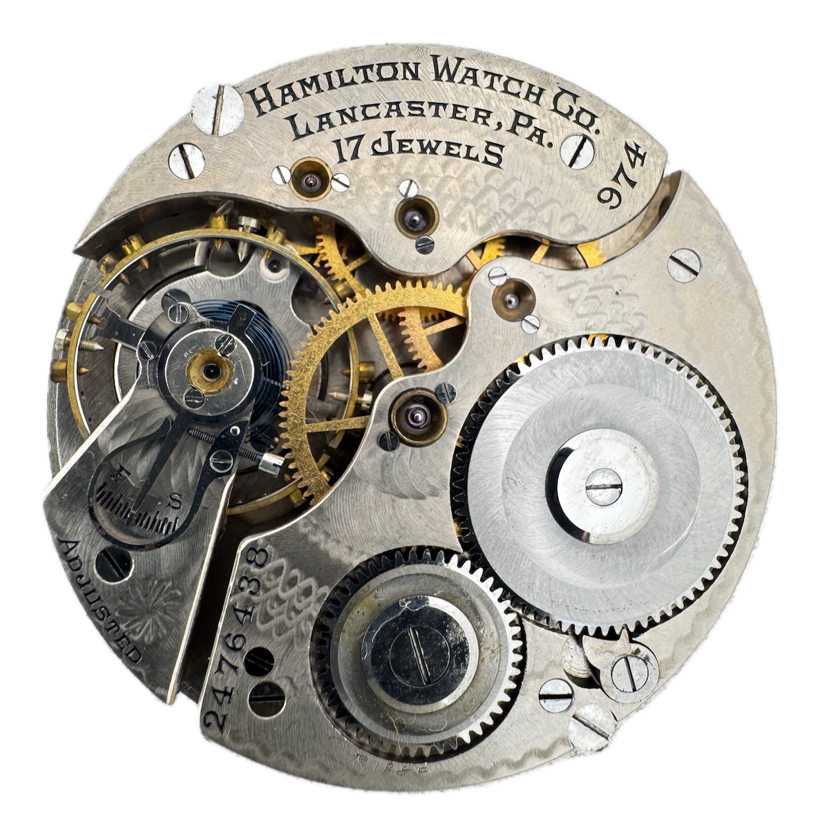 Vintage 16s 1927 Hamilton 17 Jewel Mechanical Pocket Watch Movement 974 USA