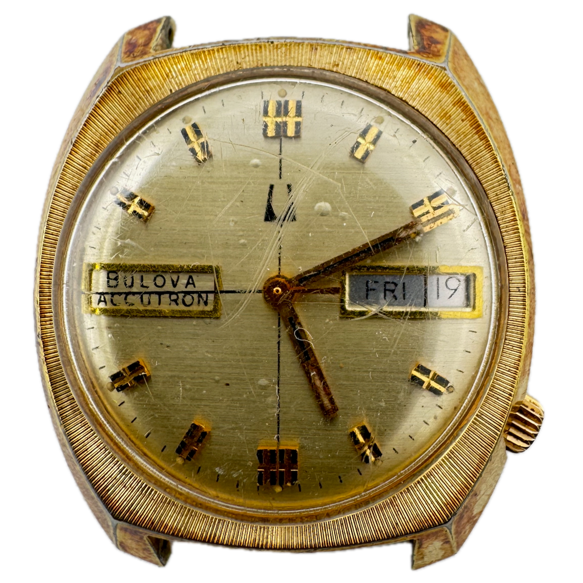 Vintage 34mm Accutron Day Date Men's Tuning Fork Wristwatch 219 3.10 Gold Tone