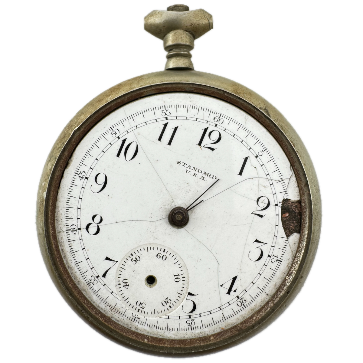 Antique 1951 NY Standard 7 Jewel Chronograph Pocket Watch 191 Silverode USA