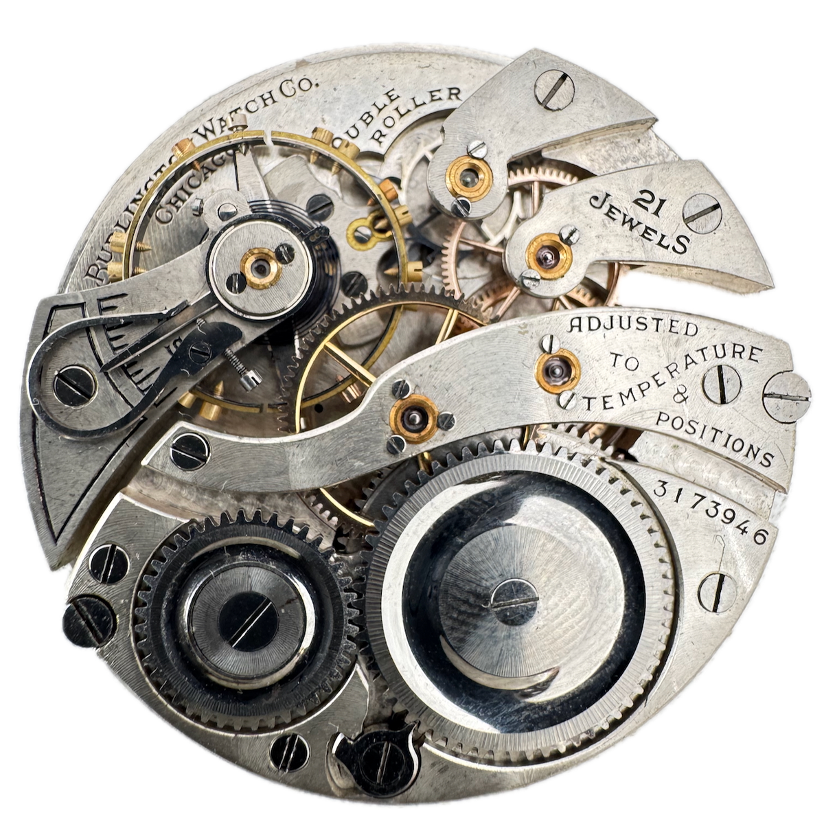 Antique 16s 1917 Burlington 21j Mechanical Pocket Watch Movement 107 USA