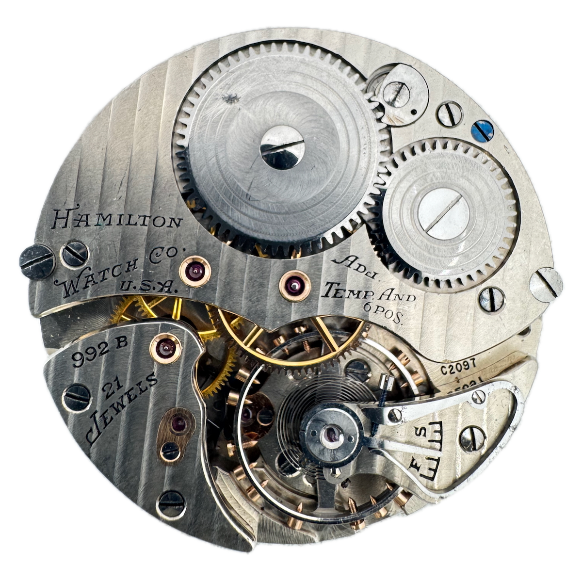 Vintage 16s 1940 Hamilton 21j Mechanical Railroad Pocket Watch Movement 992B