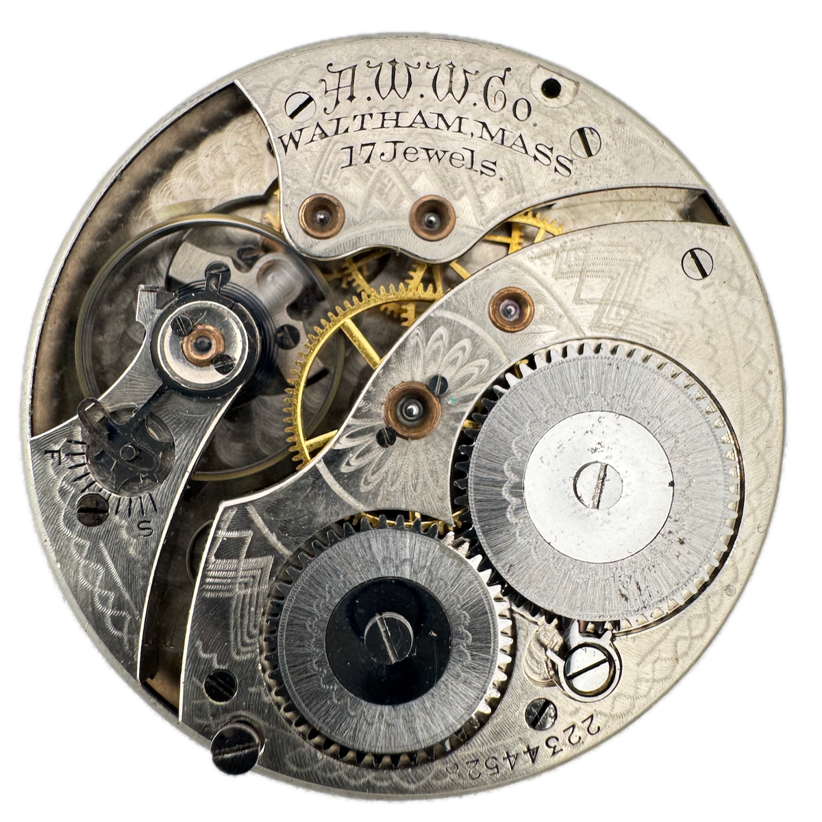 Antique 1918 Waltham White Dial 17J Mechanical Pocket Watch Movement No.225 Runs
