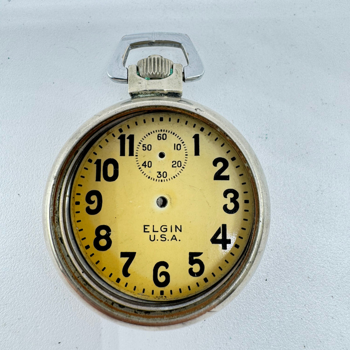 Antique Illinois Elgin Military Open Face Stop Watch Case Nickel w Dial