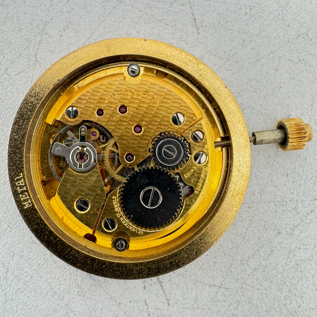 Vintage 27.5mm Arnex Gold Dial Mechanical Wristwatch Movement Peseux 7050 Swiss