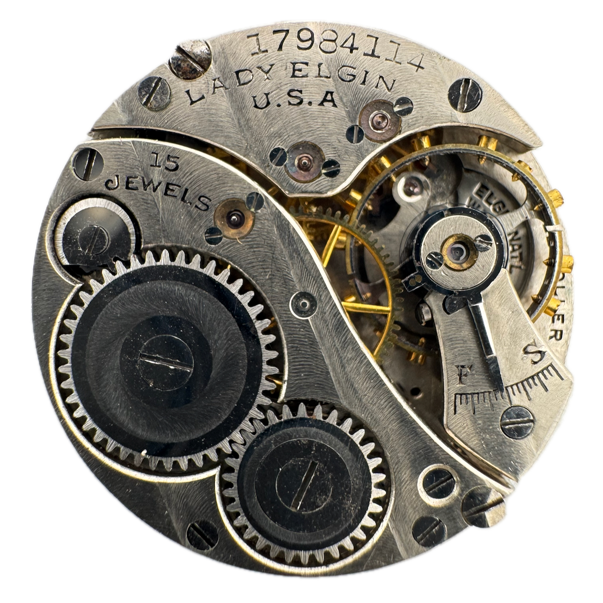 Antique 10/0s 1914 Lady Elgin 15J Mechanical Pocket Watch Openface Movement 404