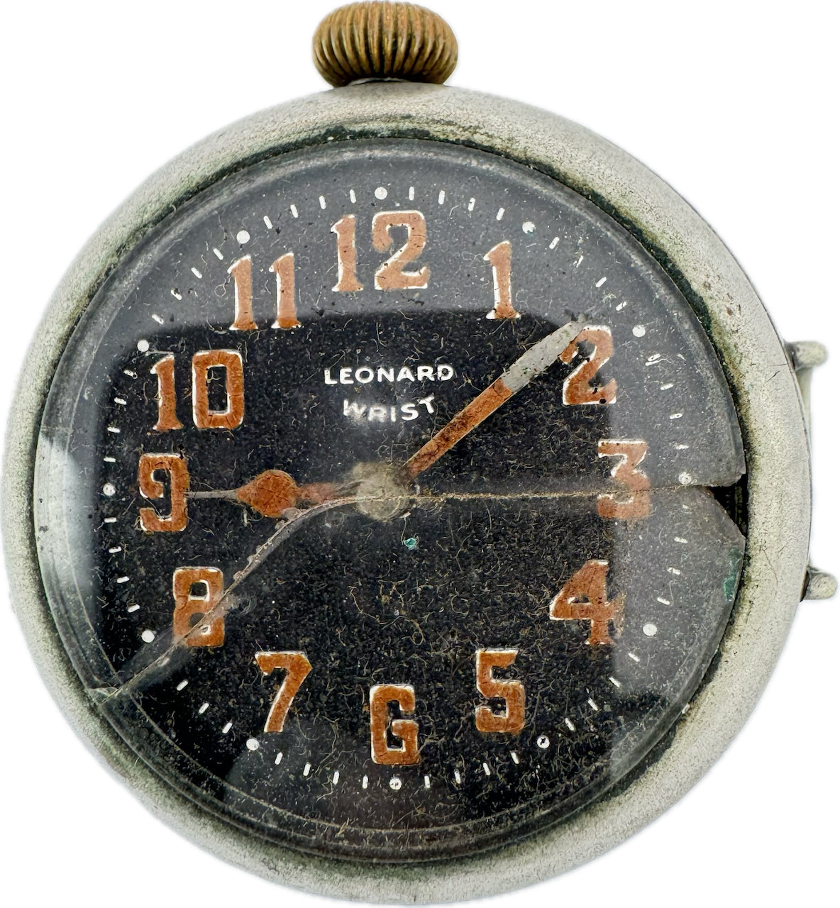 Vintage Leonard Military Trench Men's Mechanical Wristwatch Steel Crown at 12