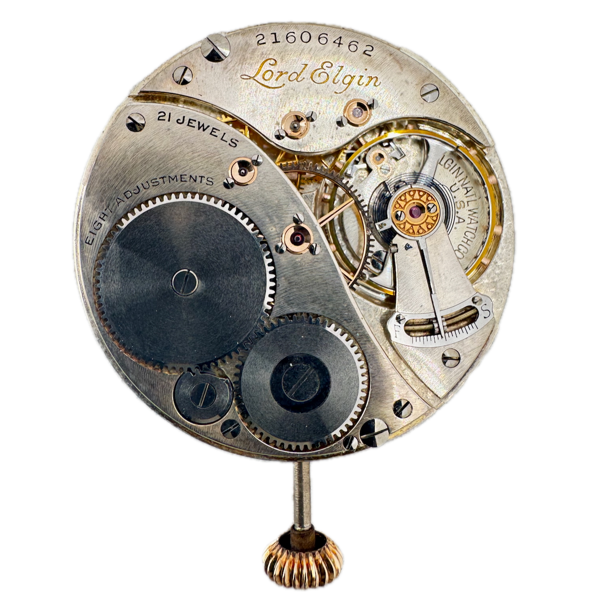 Antique 12s 1919 Lord Elgin 21 Jewel Mechanical Pocket Watch Movement 450 USA 2