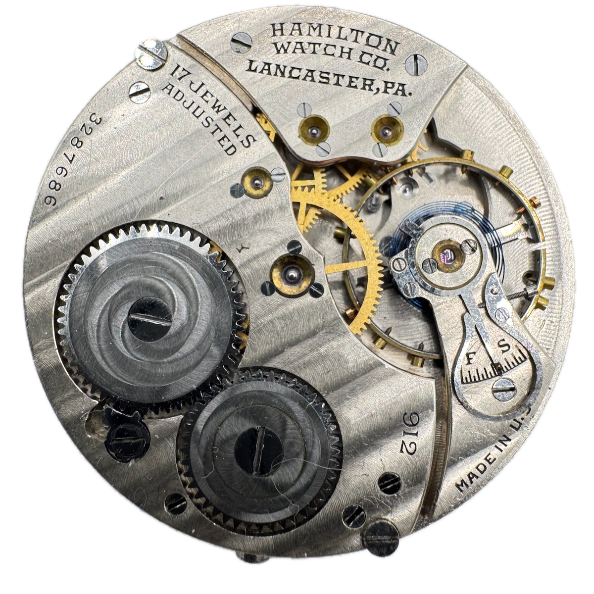 Vintage 12s 1928 Hamilton 17 Jewel Mechanical Pocket Watch Movement 912 USA