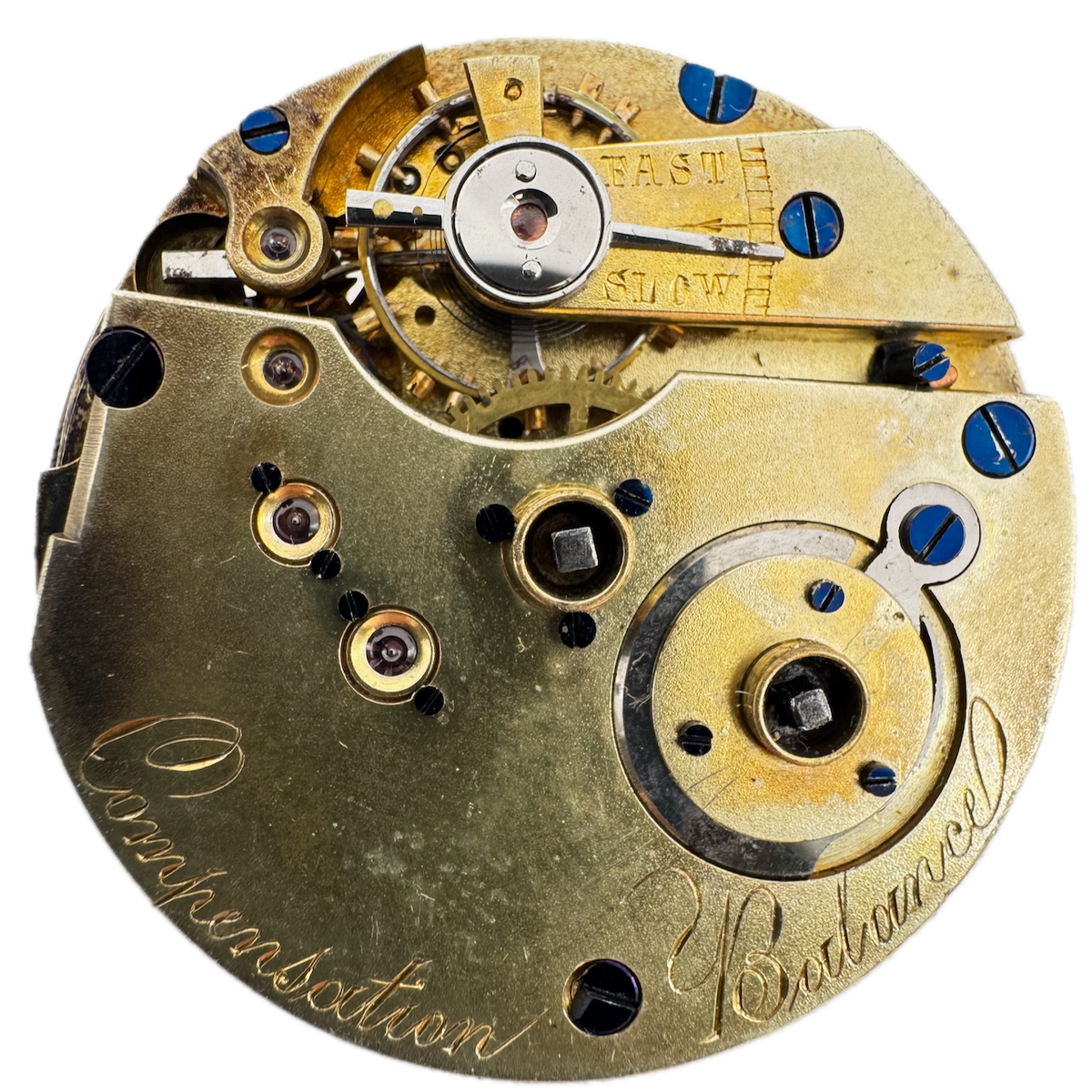 Antique Unbranded Compensation Balance Key Wind Pocket Watch Movement Swiss