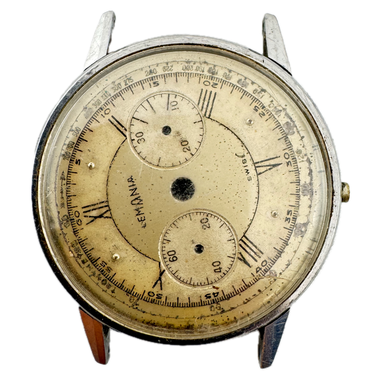 Vintage Lemania Bi-Compax Men's Wristwatch Case for Chronograph 35mm Steel