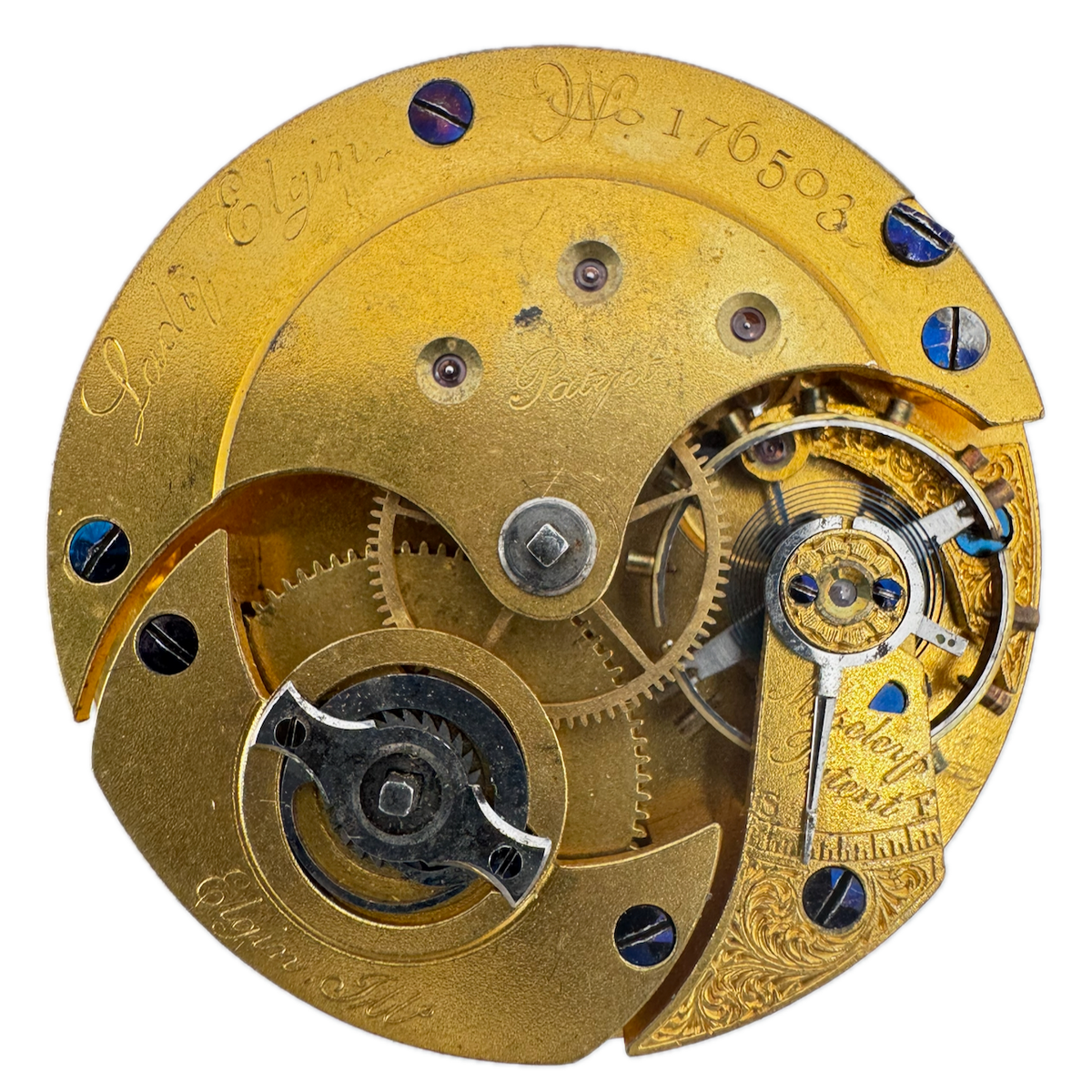 Antique 10s 1871 Elgin Lady Elgin 15J Key Wind Pocket Watch Movement 29 Gilt USA