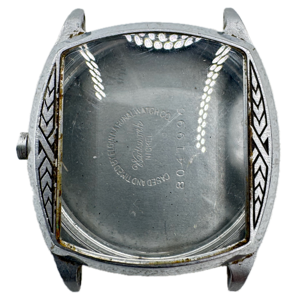 Vintage Elgin Art Deco Engraved Men's Wristwatch Case 29.5mm Nickel USA