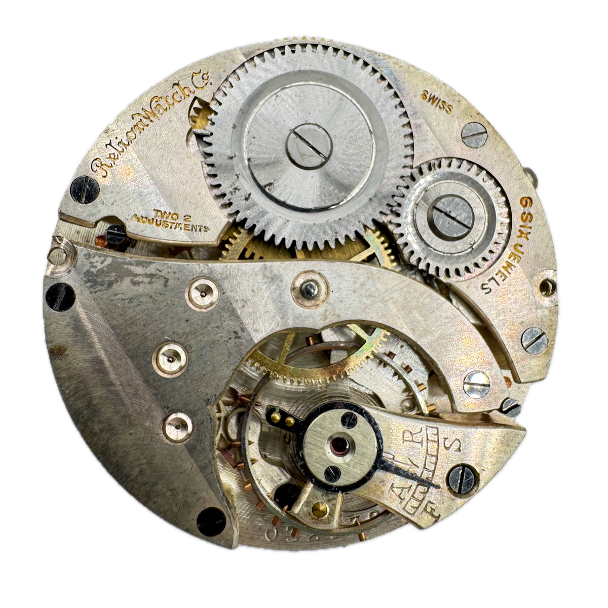 Antique 40mm Relion Blue Maze 6 Jewel Mechanical Pocket Watch Movement Swiss