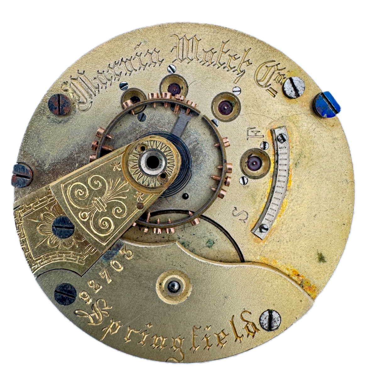 Antique 18s Marvin Watch Co. Mechanical Pocket Watch Movement Springfield Swiss