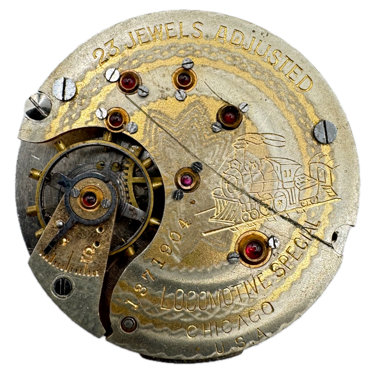 Antique 18s Locomotive Two Tone Special Railroad Pocket Watch Movement