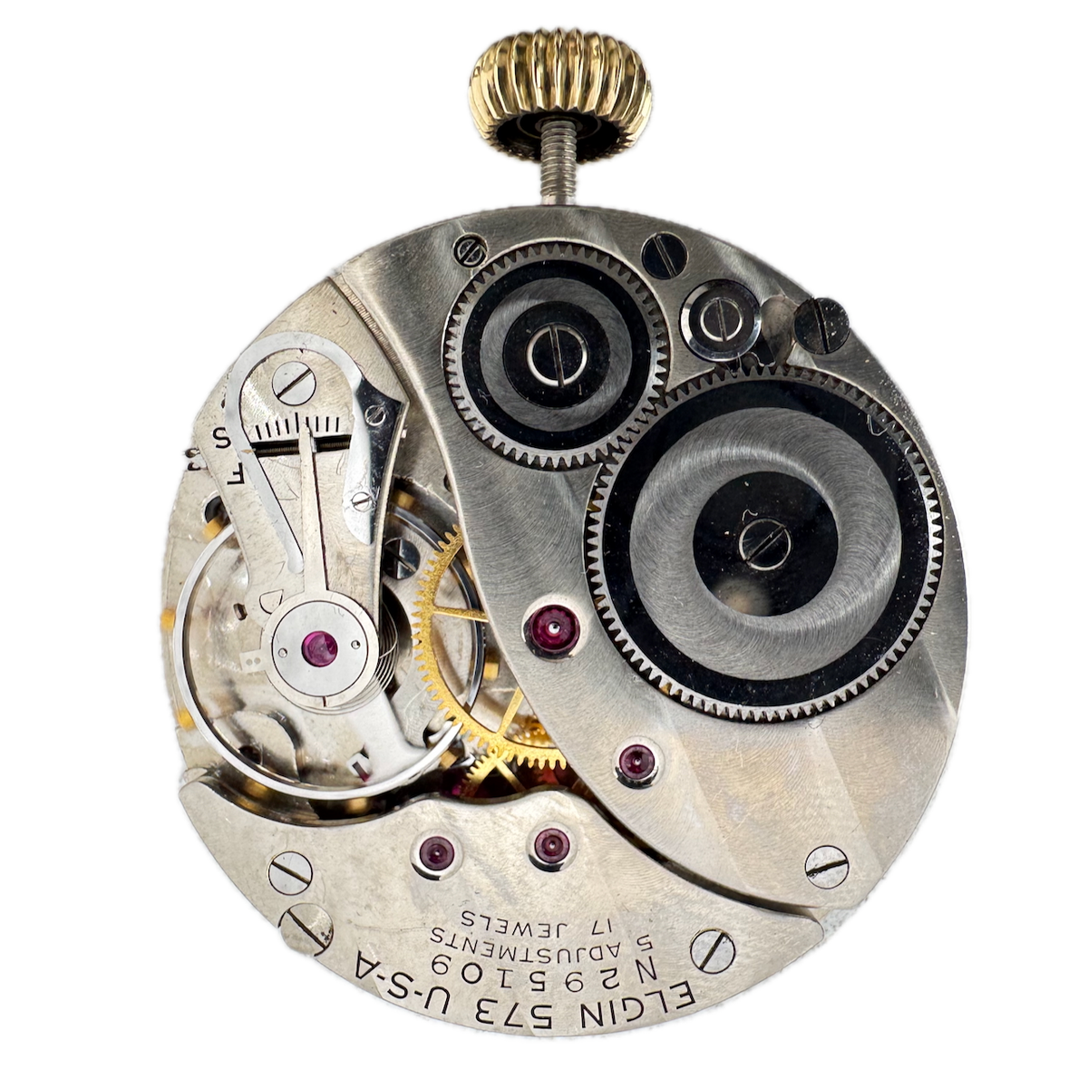 Antique 16s 1951 Elgin 17j Mechanical Open Face Pocket Watch Movement 573 USA