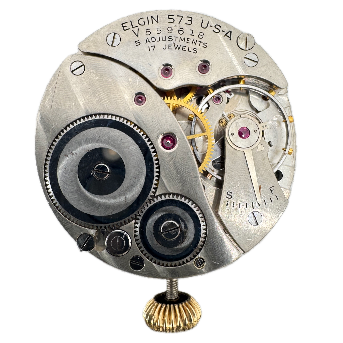 Vintage 16s 1949 Elgin 17 Jewel Mechanical Pocket Watch Movement 573 USA