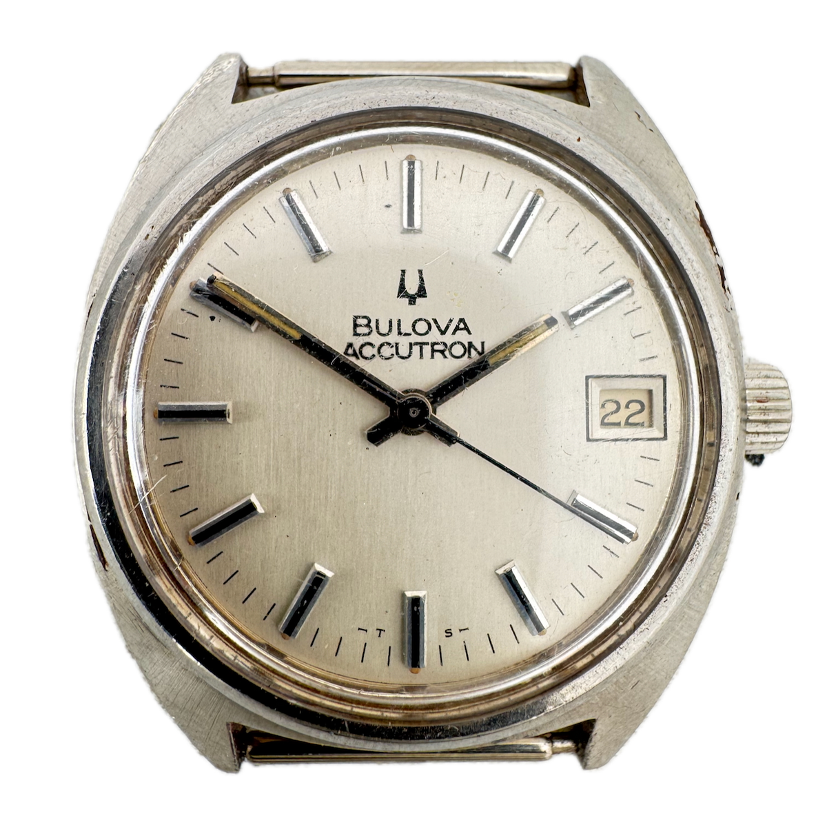 Vintage 35mm Accutron 7541 Silver Date Men's Tuning Fork Wristwatch 218 1 Steel