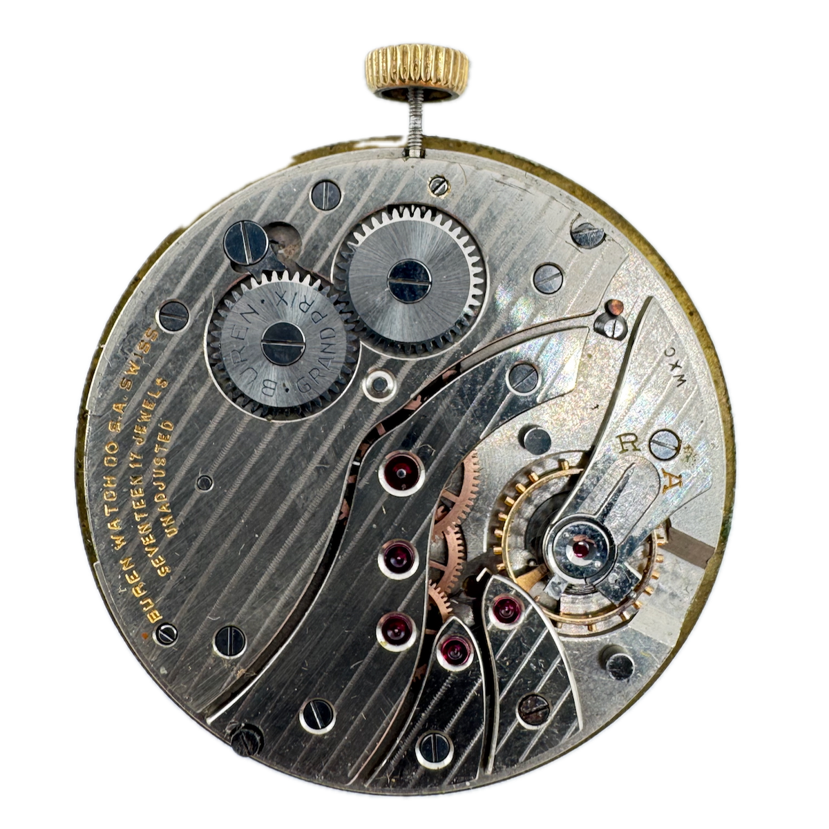 Antique Buren Grand Prix 17 Jewel Mechanical Pocket Watch Movement Swiss Thin