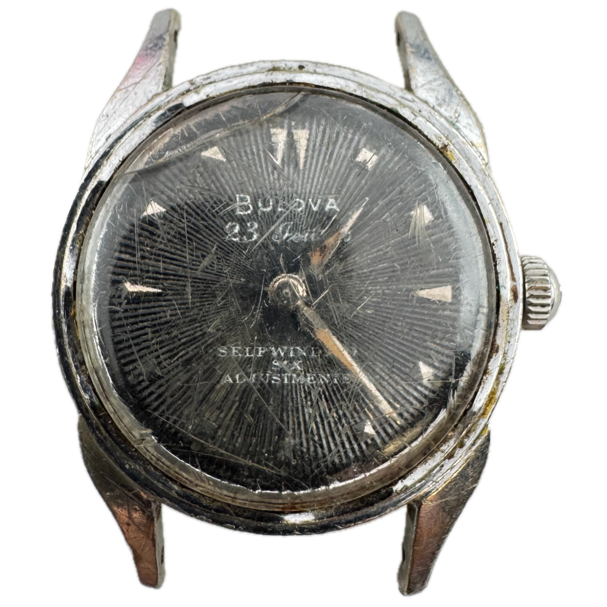 Vintage 1953 Bulova Black Sunburst Men's Automatic Wristwatch Steel & Chrome
