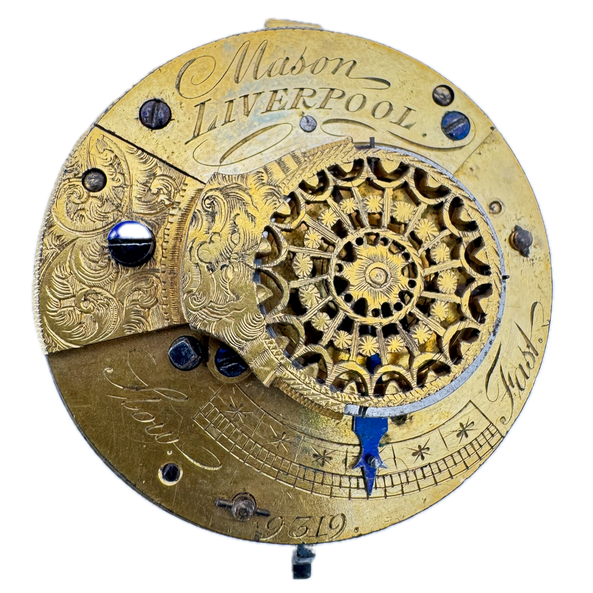 Antique 40mm Mason Liverpool Key Wind Verge Fusee Pocket Watch Movement England