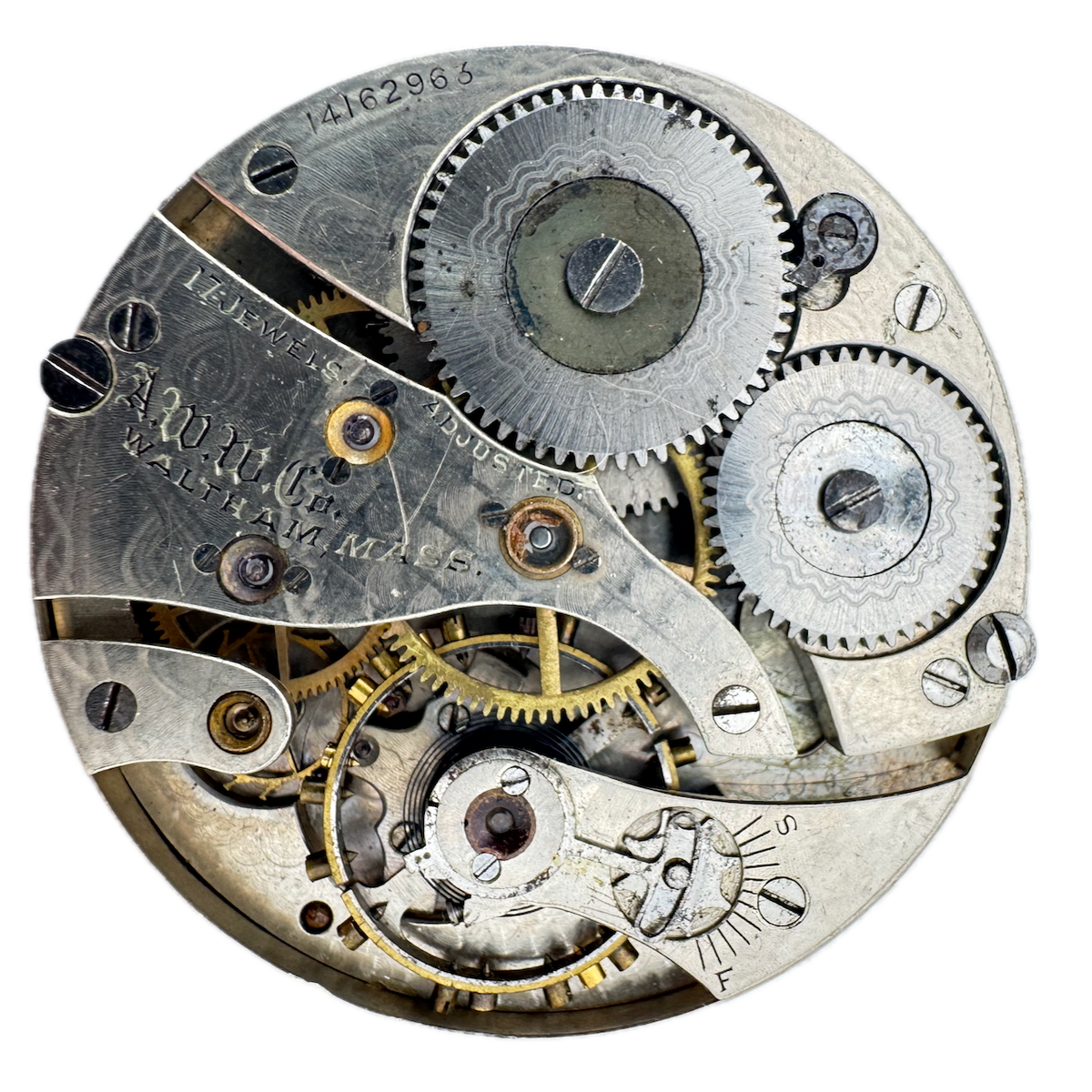 Antique 16s 1904 Waltham 17j Mechanical Pocket Watch Movement 630 USA for Parts