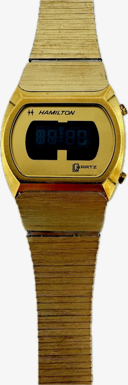 Vintage Hamilton 88000-4 Men's Digital LCD Wristwatch USA 14k Gold Plated